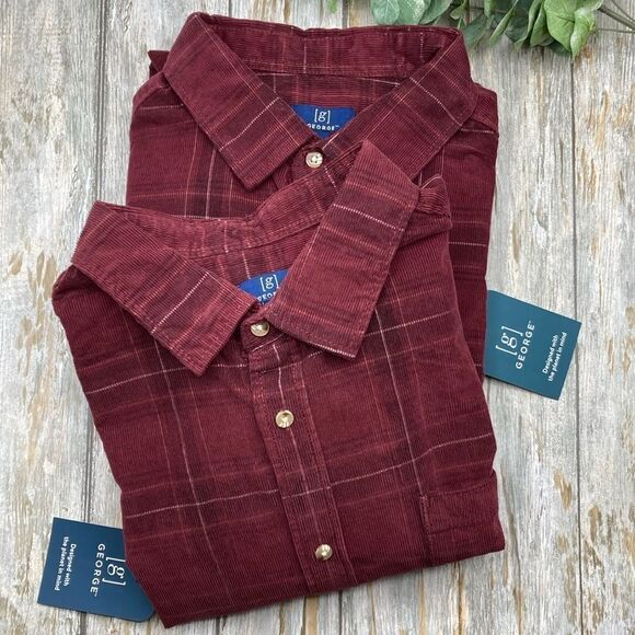 George Other - Men's Cotton Corduroy Button Down Shirt with Long Sleeves 2-Pack Size XL